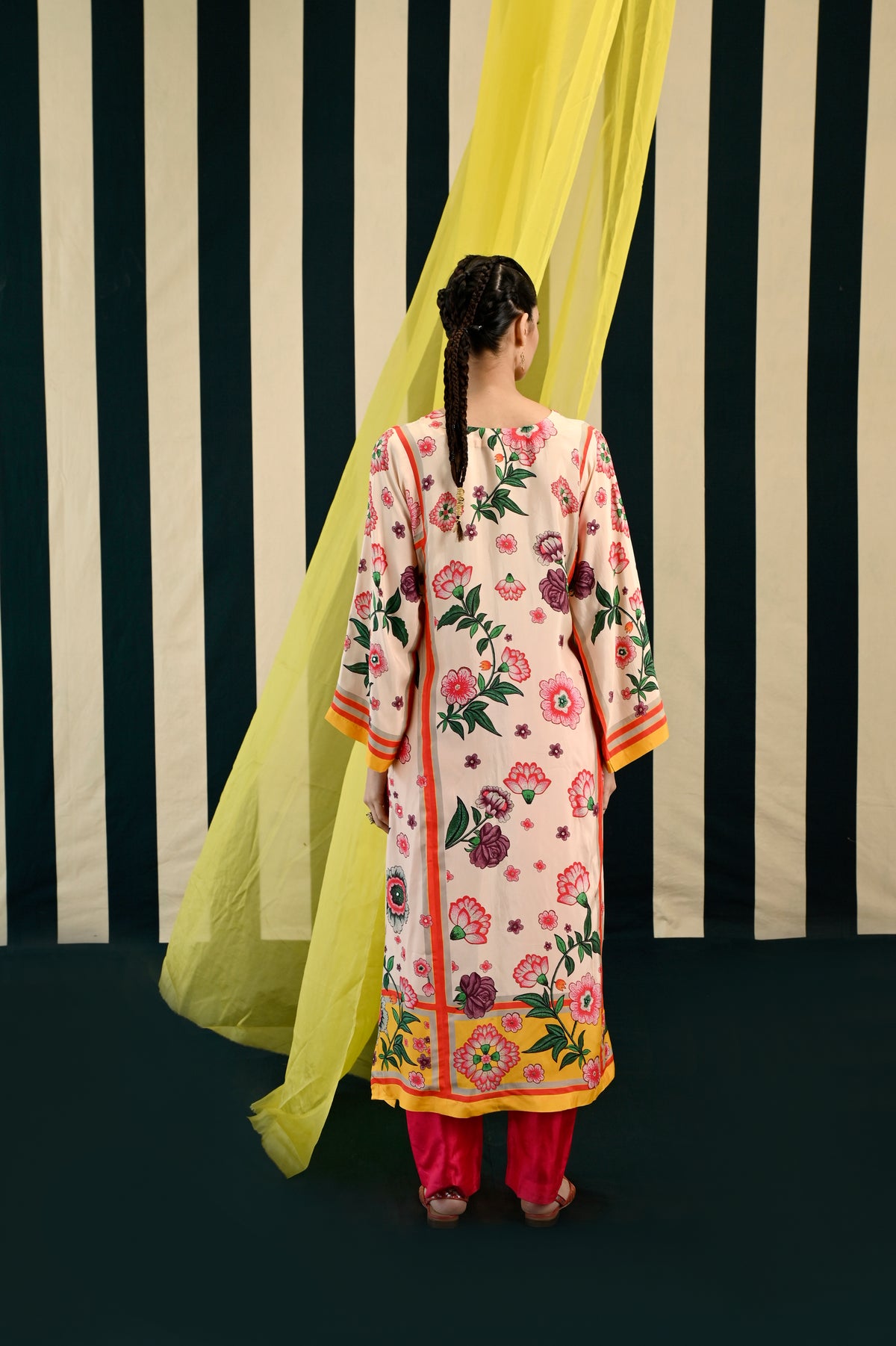Mirror Work with Ivory Printed Kurta Set