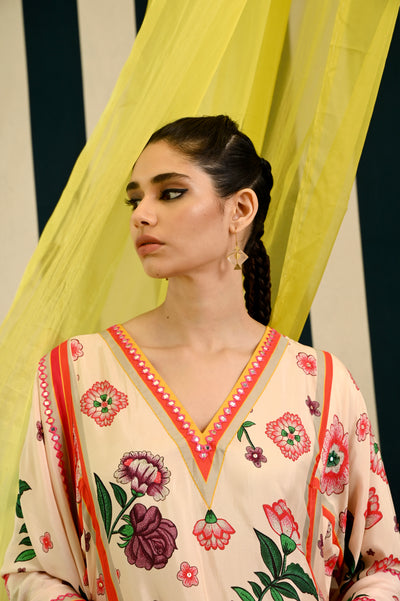Mirror Work with Ivory Printed Kurta Set