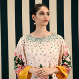 Mirror Work with Ivory Yellow Printed Round Cape Set