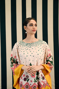 Mirror Work with Ivory Yellow Printed Round Cape Set