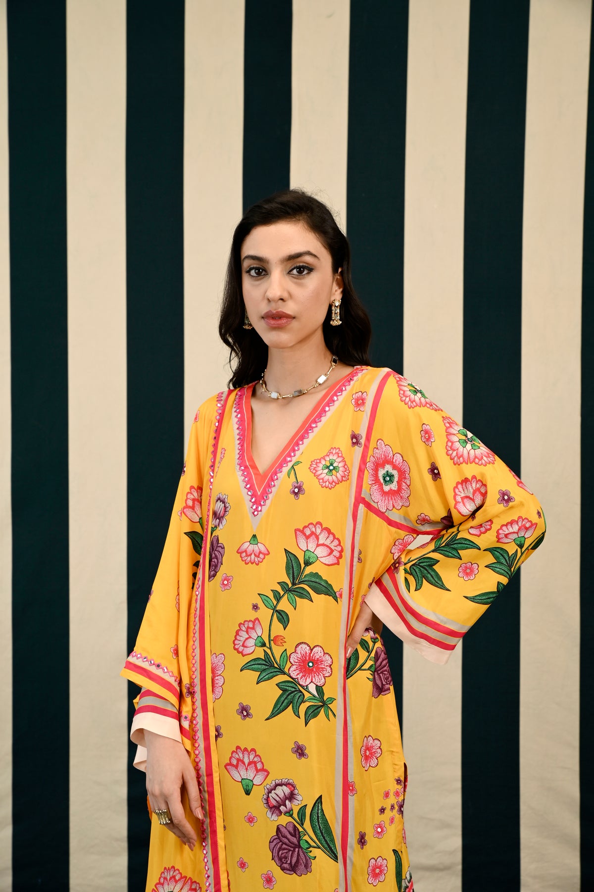 Mirror Work With Yellow Printed Kurta Set