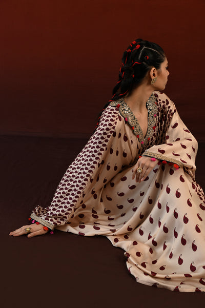 Veda Printed Embroidered Kaftan with Embroidered Collar