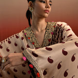 Veda Printed Embroidered Kaftan with Embroidered Collar