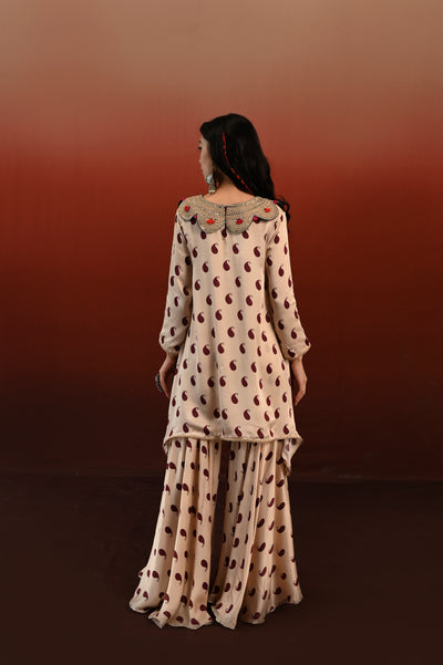 Paisley Printed Embroidered Sarika Sharara Set