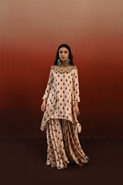 Paisley Printed Embroidered Sarika Sharara Set