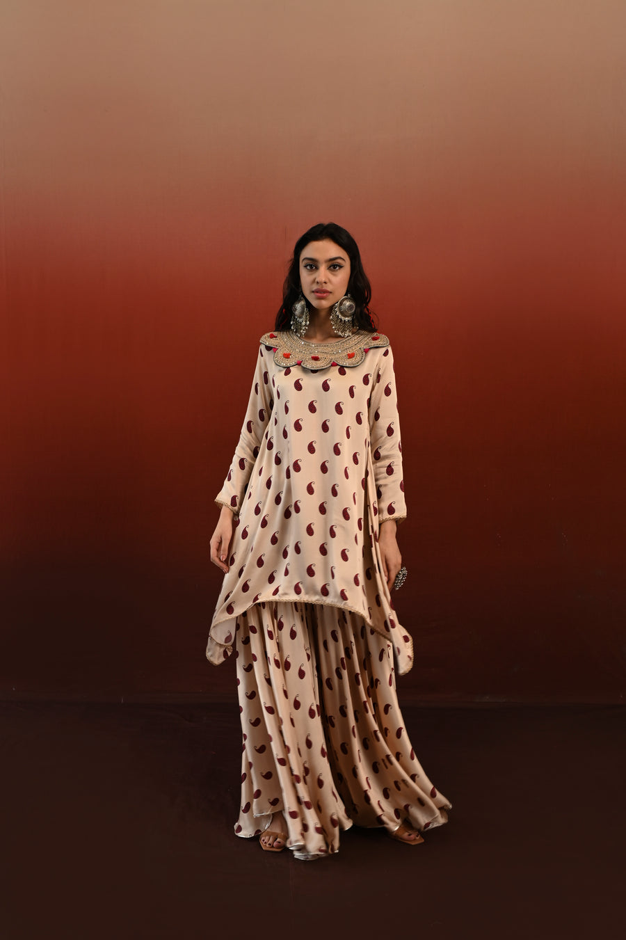 Paisley Printed Embroidered Sarika Sharara Set