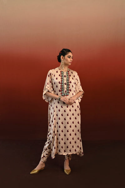 Paisley Printed Embroidered Chameli Kaftan Set