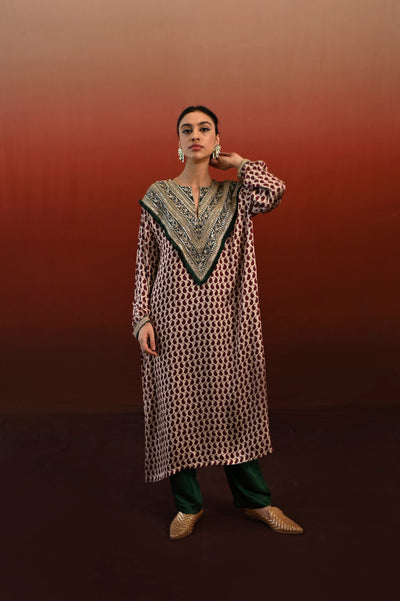 Paisley Printed Embroidered Dhara Kurta Set