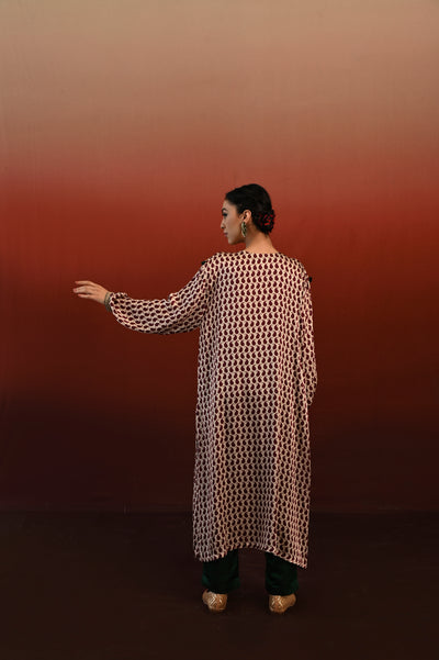 Paisley Printed Embroidered Dhara Kurta Set