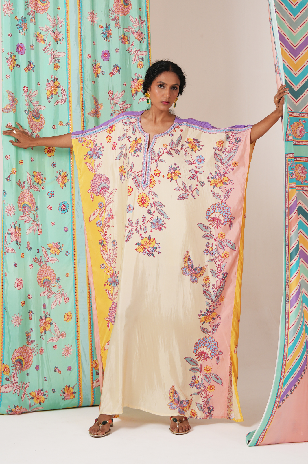 Ivory/yellow butterfly kaftan