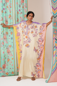 Ivory/yellow butterfly kaftan