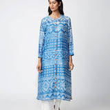 Azure Tribal Shibori Chanderi Kurta