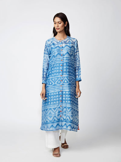 Azure Tribal Shibori Chanderi Kurta
