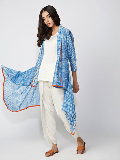 Azure Tribal Shibori Chanderi Jacket And Dhoti Pants