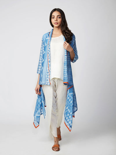 Azure Tribal Shibori Chanderi Jacket And Dhoti Pants