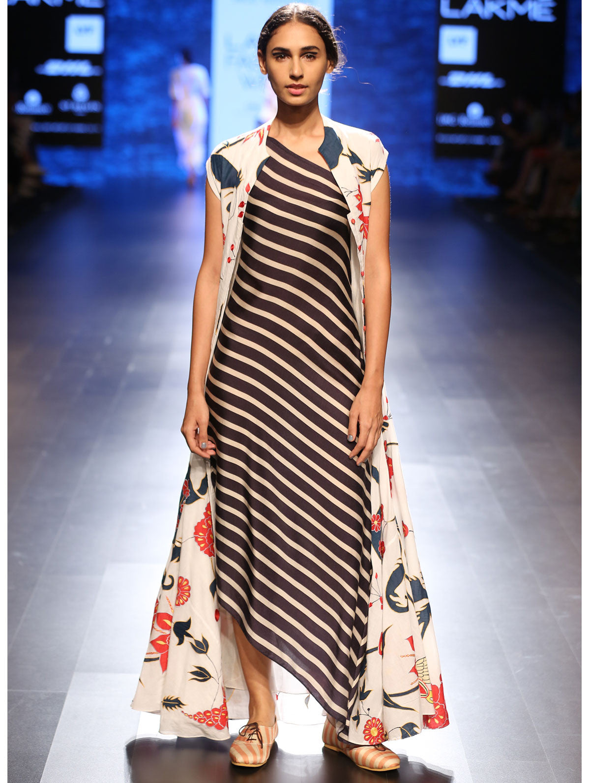 Bagh Applique Embroidered Jacket With Printed Striped Dress