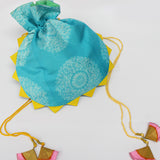 Turquoise Buta Shibori Potli Bag