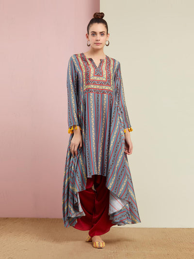 Morbagh Tribal Grey Tribal Asymmetric Kurta