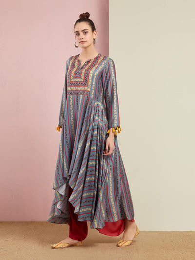 Morbagh Tribal Grey Tribal Asymmetric Kurta
