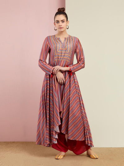 Morbagh Tribal Rose Pink Tribal Asymmetric Kurta
