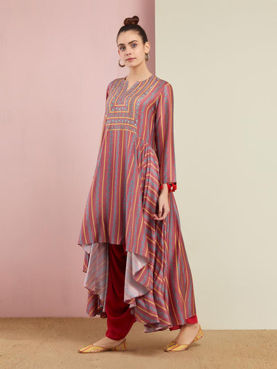 Morbagh Tribal Rose Pink Tribal Asymmetric Kurta