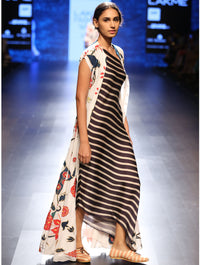 Bagh Applique Embroidered Jacket With Printed Striped Dress