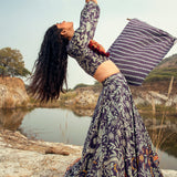 Morbagh Navy Printed Embroidered Lehenga With Crop Top