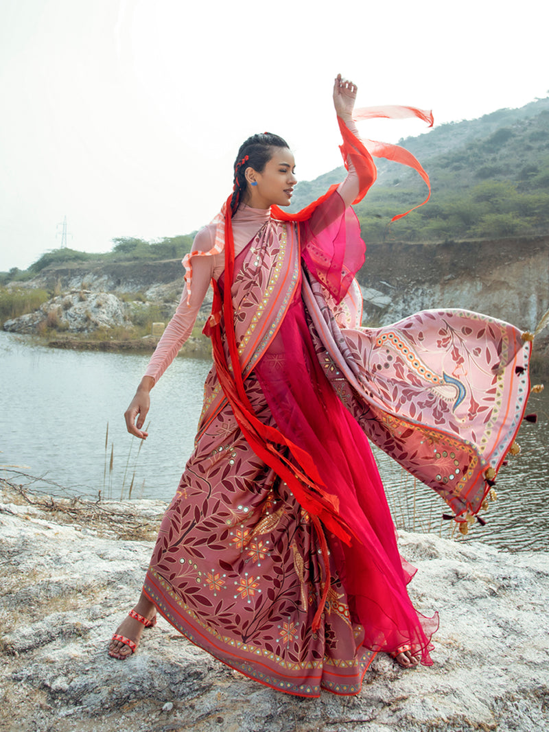 Morbagh Rose Pink Peacock Saree with Blouse