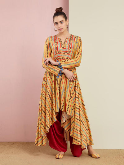 Morbagh Tribal Yellow Tribal Asymmetrical Kurta