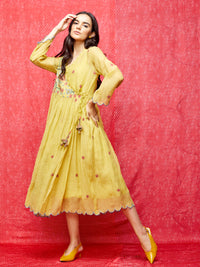 Rose Yellow Embroidered Wrap Dress