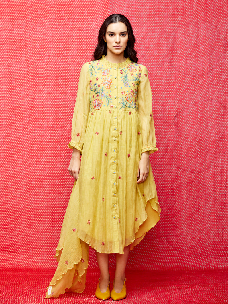 Rose Yellow Embroidered Tunic