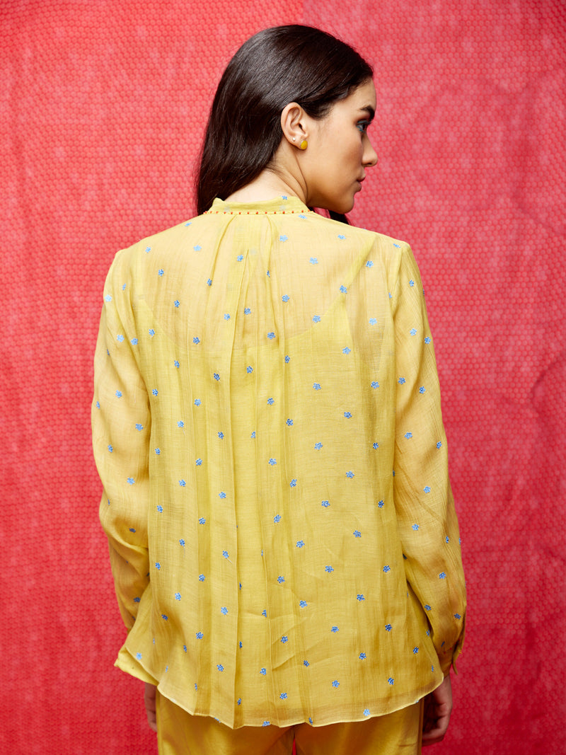 Rose Yellow with Indigo Buti Embroidered Shirt