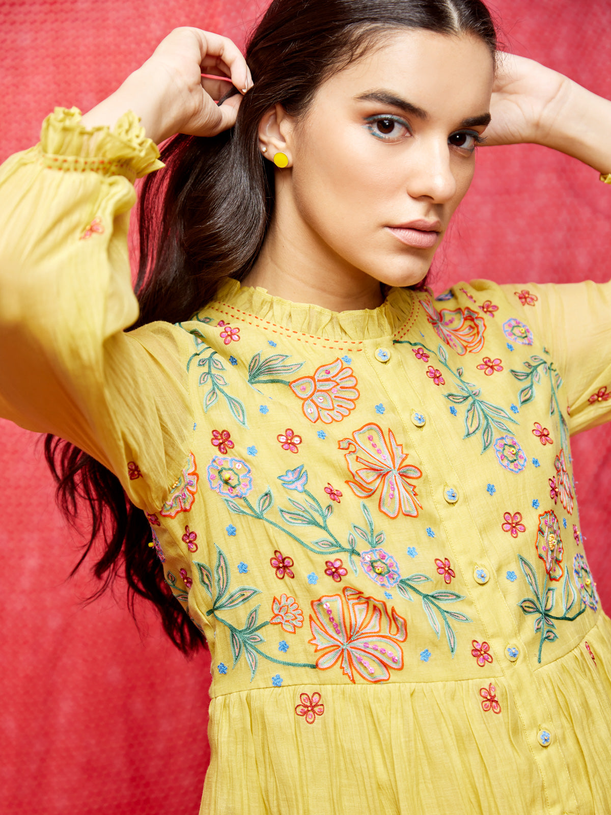 Rose Yellow Embroidered Tunic