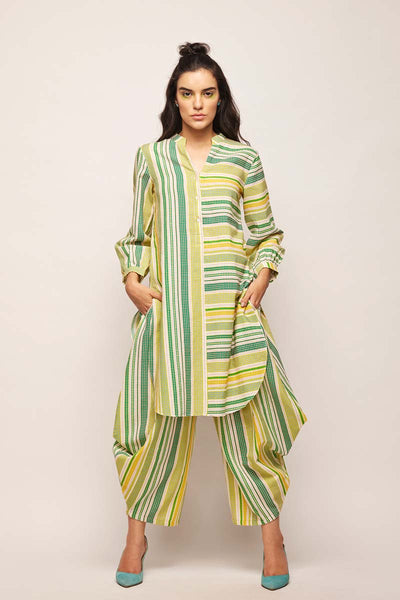 Printed Green Polka Dots Striped Tunic