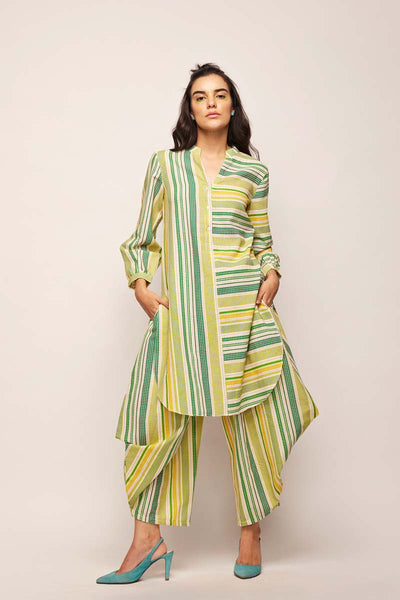 Printed Green Polka Dots Striped Tunic