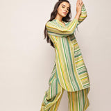 Printed Green Polka Dots Draped Pants