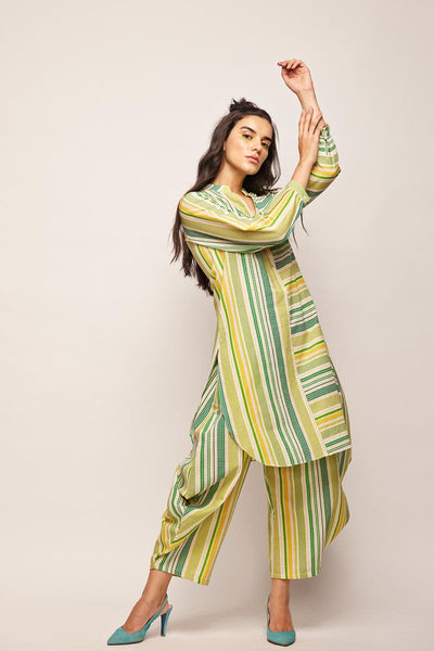 Printed Green Polka Dots Draped Pants