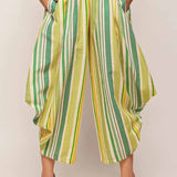 Printed Green Polka Dots Draped Pants