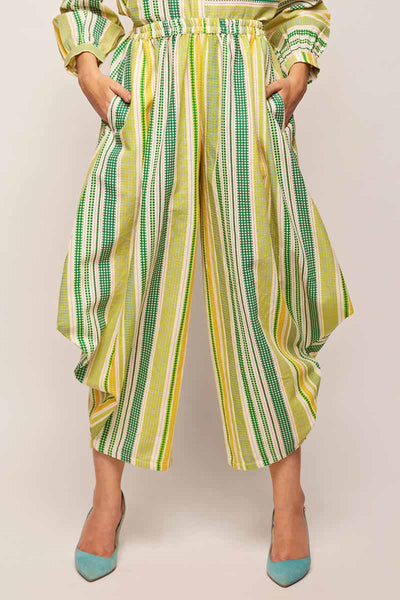 Printed Green Polka Dots Draped Pants