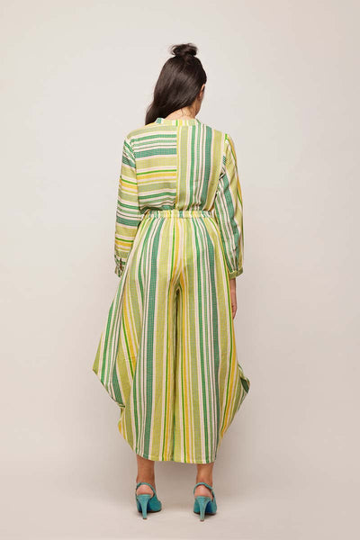 Printed Green Dots Striped Jumpsuit