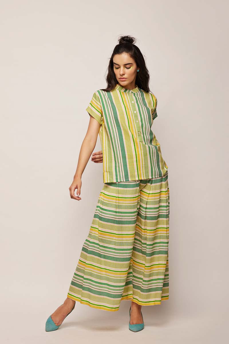 Printed Green Dots Striped Top
