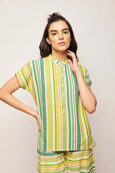 Printed Green Dots Striped Top