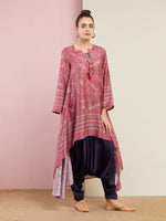 Peacock Rose Pink Asymmetrical Embroidered Tunic