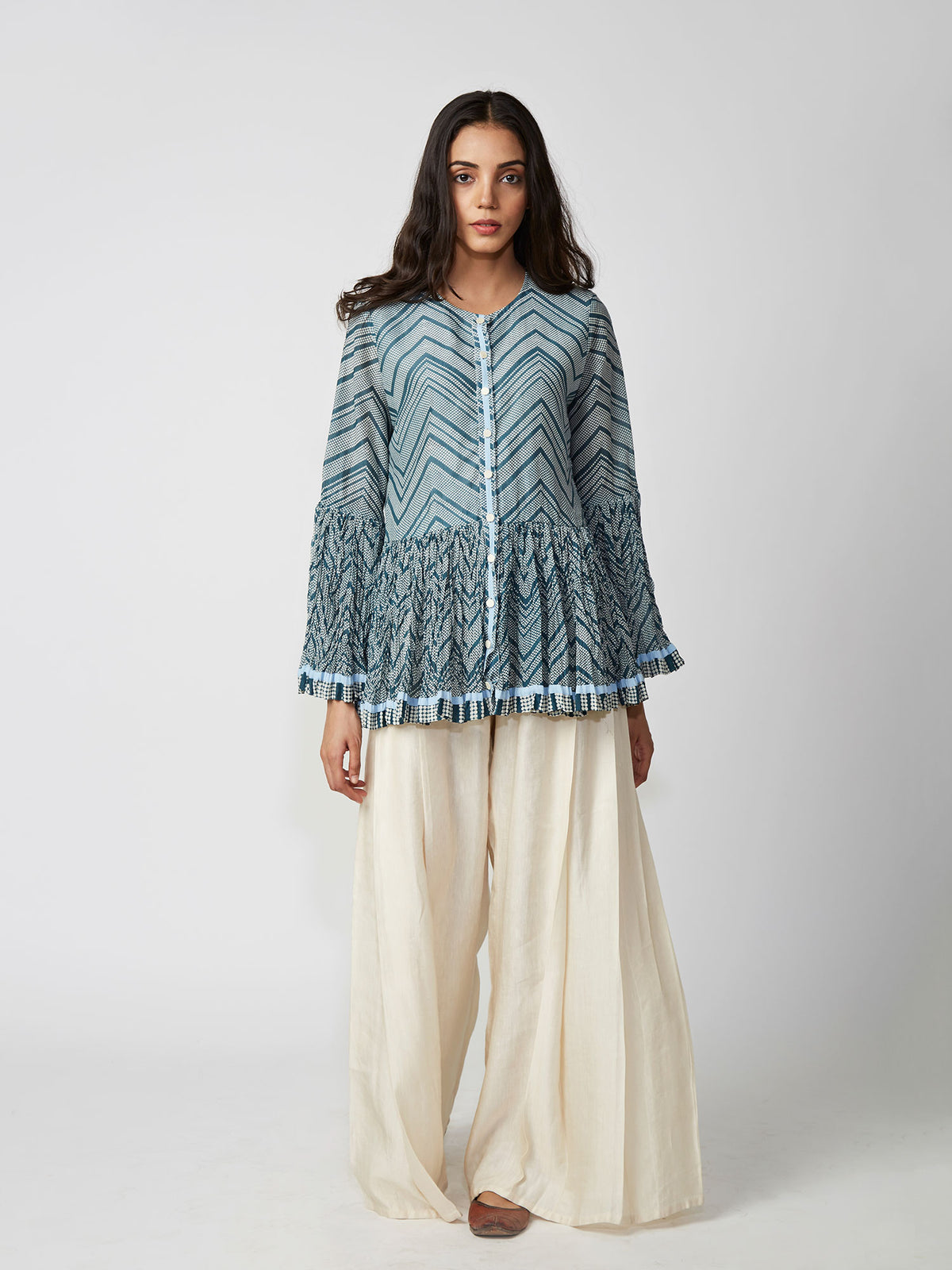 Chevron Printed Peplum Shirt