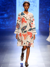Bagh Applique Front Open Tunic Dress