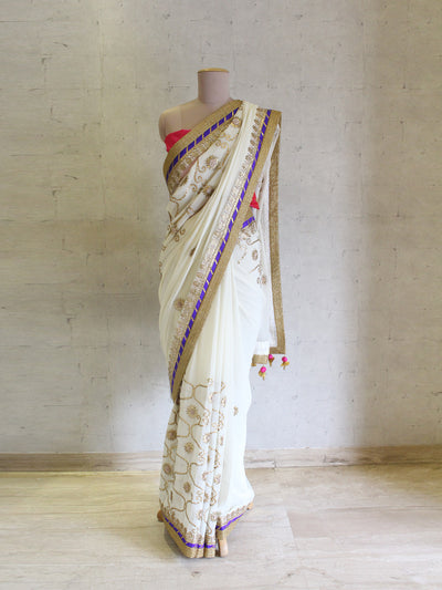 Ivory Gota Zaal Saree With Fushica Gota Blouse