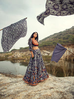 Morbagh Navy Embroidered Lehenga with Crop Top