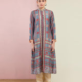 Morbagh Tribal Grey Multi Triangle Embroidered Front Open Kurta With Pants