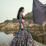 Morbagh Navy Printed Embroidered Lehenga With Crop Top