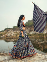Morbagh Navy Embroidered Lehenga with Crop Top